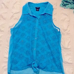 Rue 21 blue button down see through blouse
